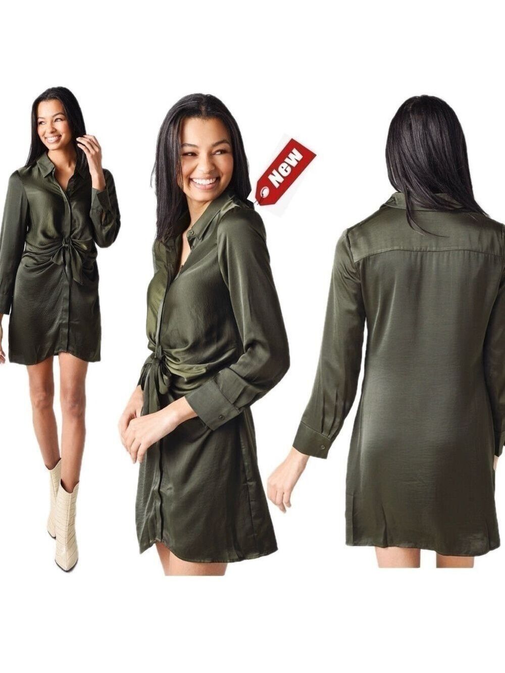 Steve Madden khaki olive green satin effect BB Dakota The Curious Dress NWT